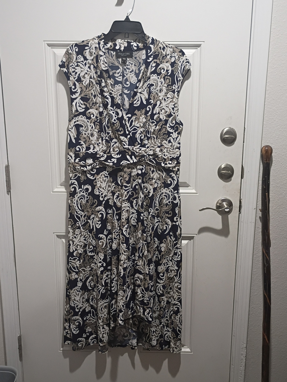 Navy & Cream Floral Wrap-Style Women's Dress
